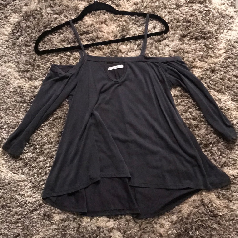 Dark gray cold shoulder top